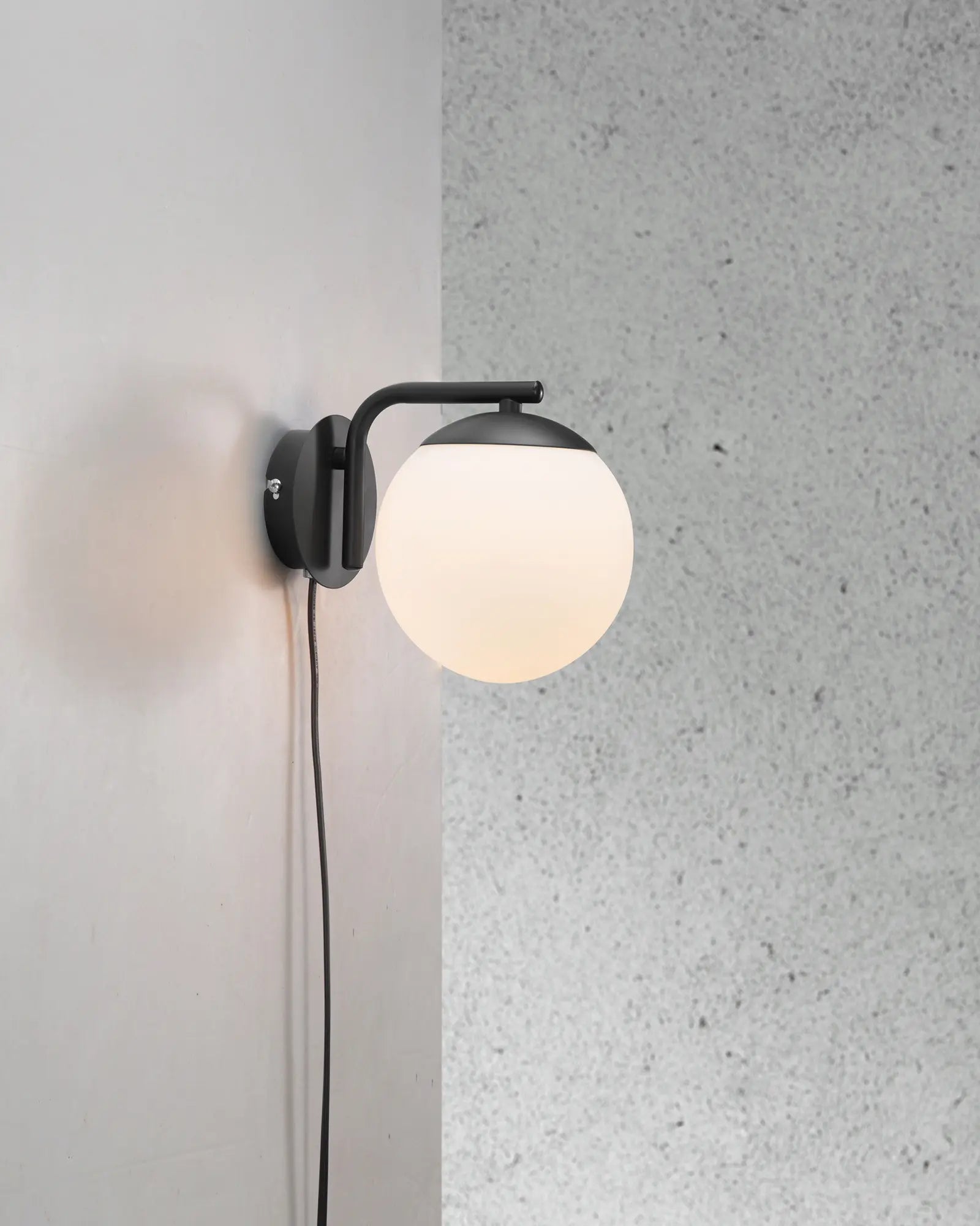 Grant Scandinavian glass orb and black wall light