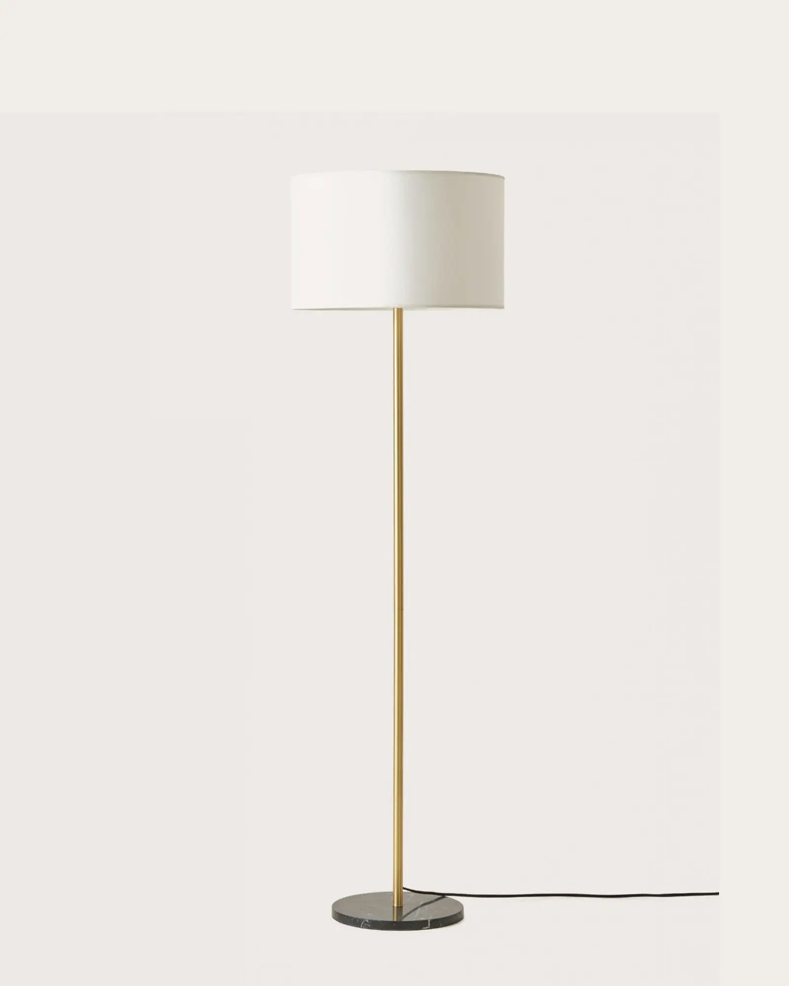 Hedra marble base and fabric shade classic floor lamp brass stem