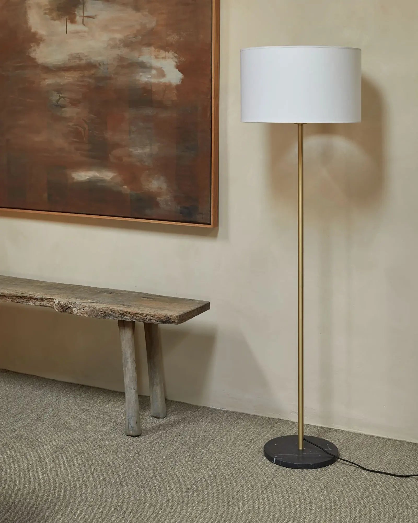 Hedra marble base and fabric shade classic floor lamp in a lounge area