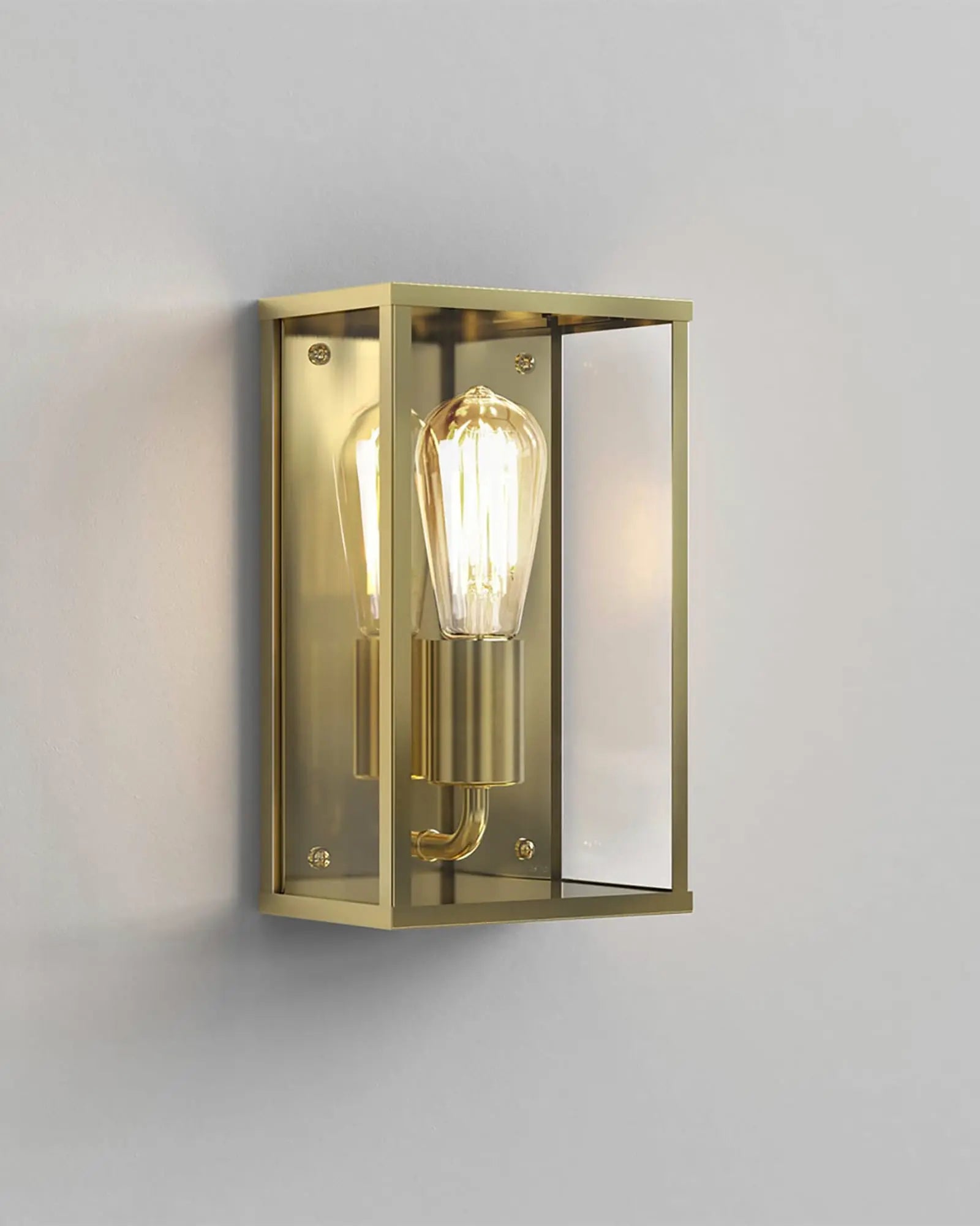 Homefield contemporary lantern style outdoor wall light brass 165