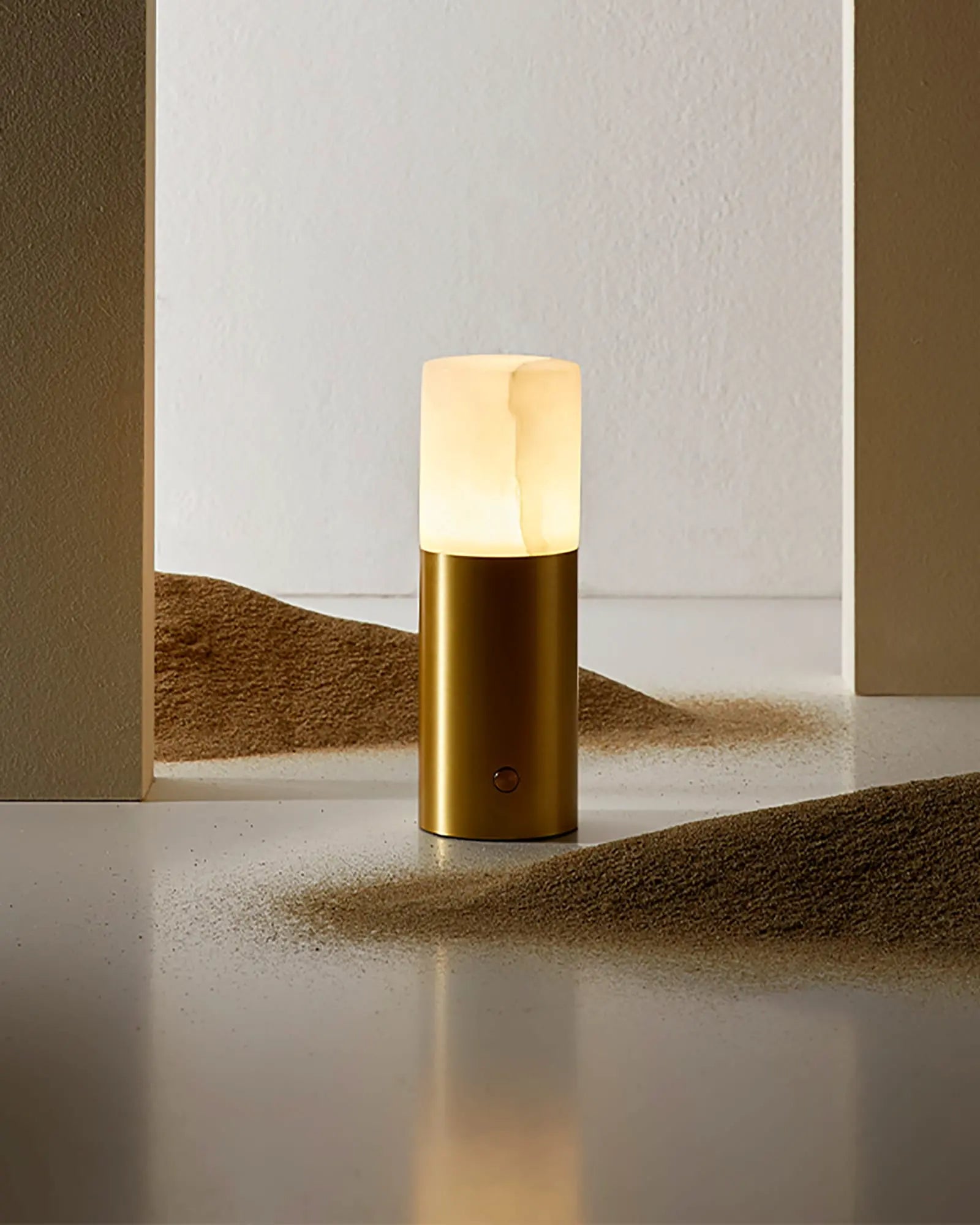 Lind minimalistic rechargeable table lamp in metal and alabaster product photo