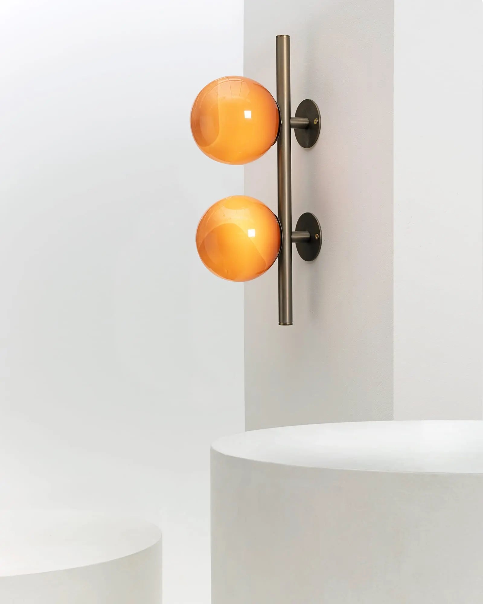 Linear double blown glass orb wall light