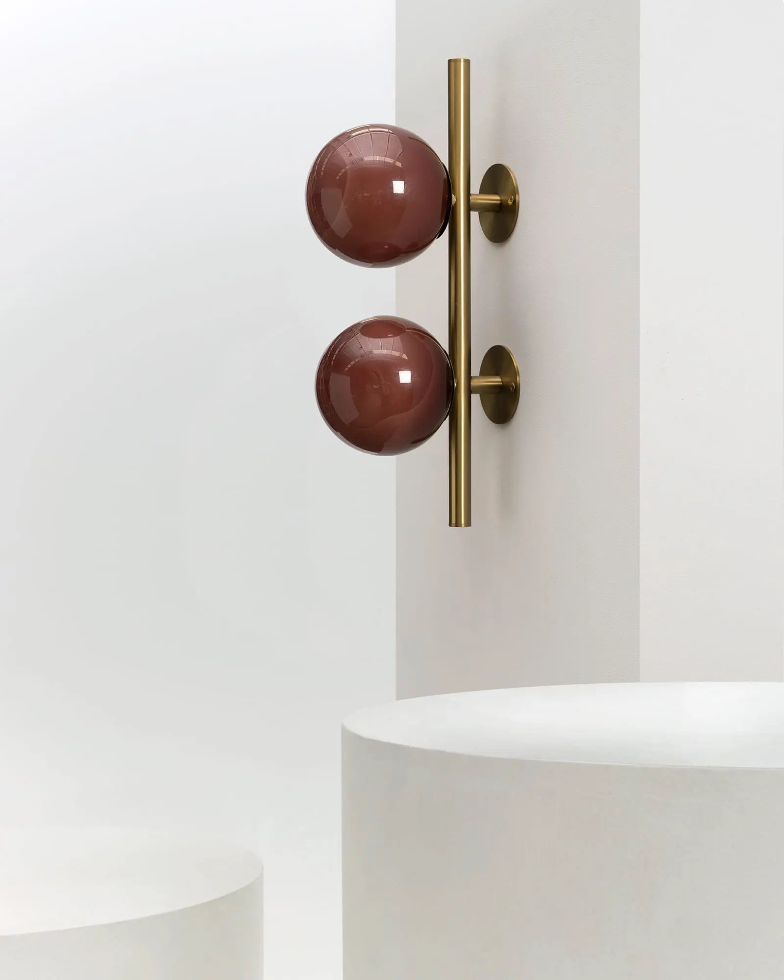 Linear double blown glass orb wall light