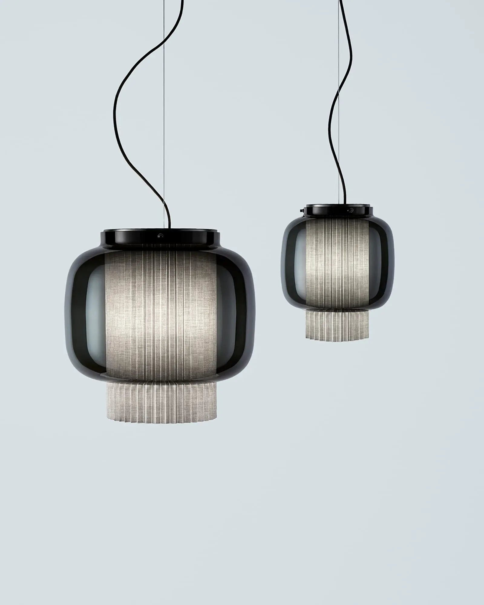Manila Glass and textile contemporary pendant light in graphite and grey