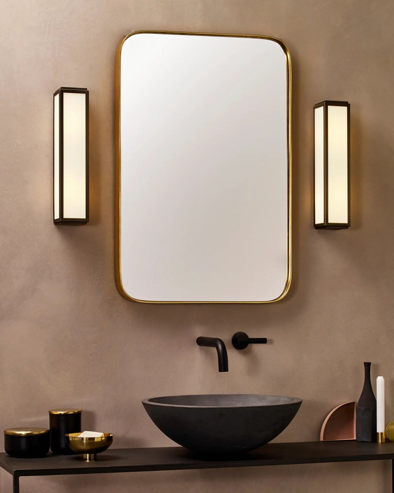 Mashiko metal and glass contemporary bathroom wall light mirror's sides