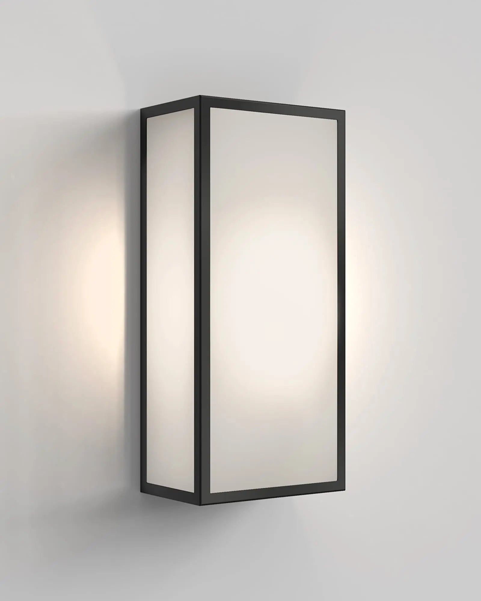 Messina modern outdoor metal and glass lantern wall light frosted