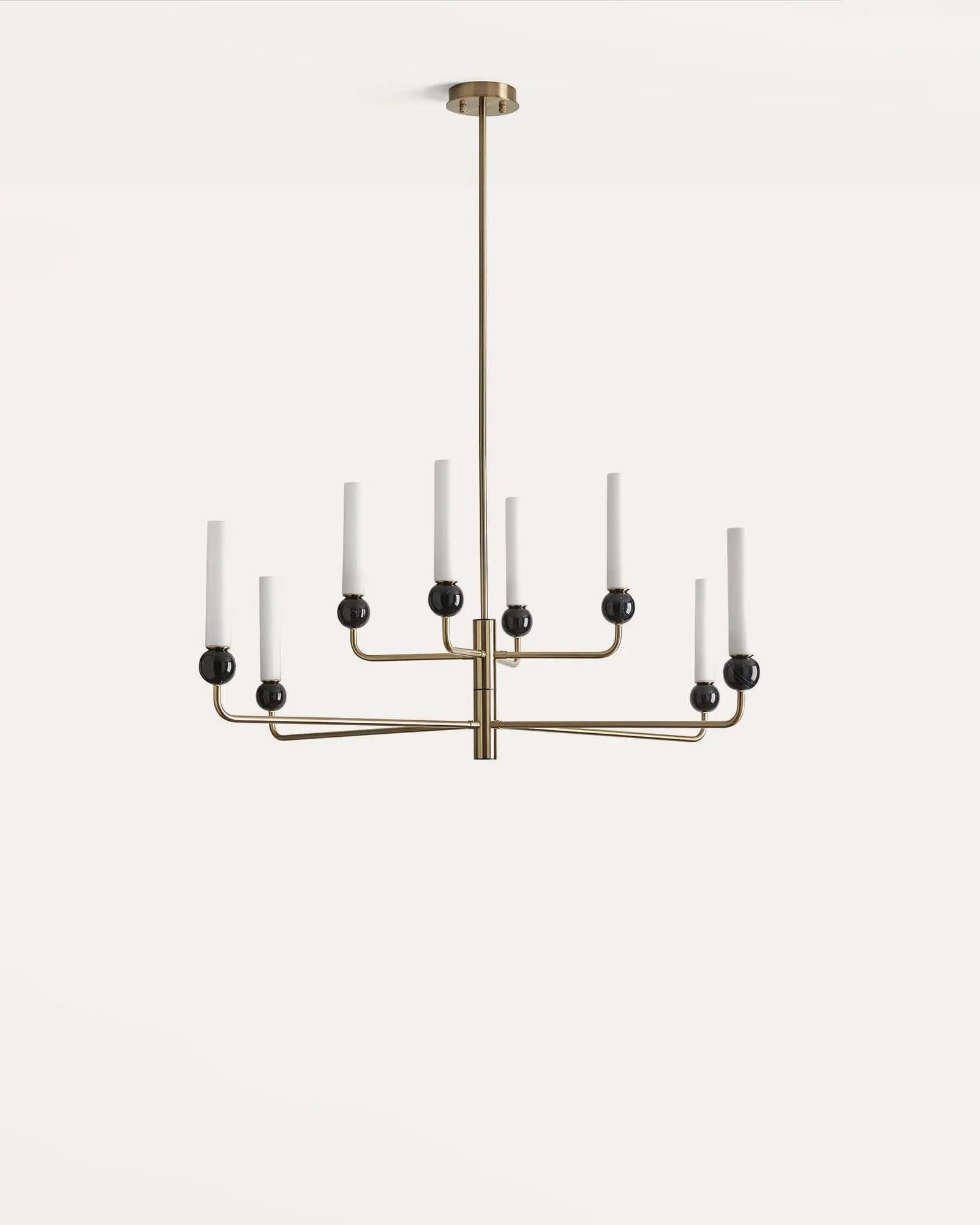 Delie 8 pendant light marble sphere and opal glass shade brass