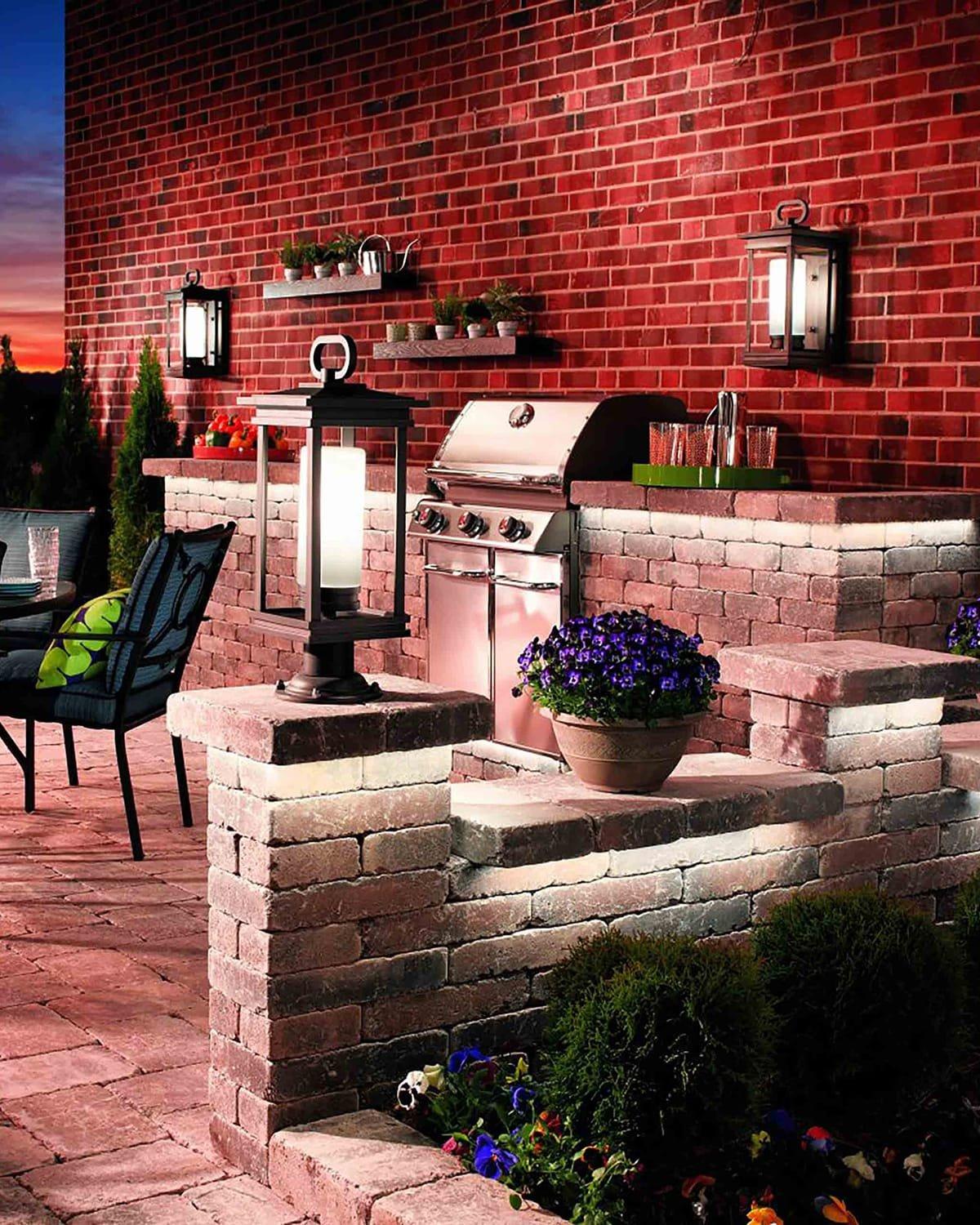 South Hope Outdoor Traditional lantern Wall Light on brick wall entertainment area patio