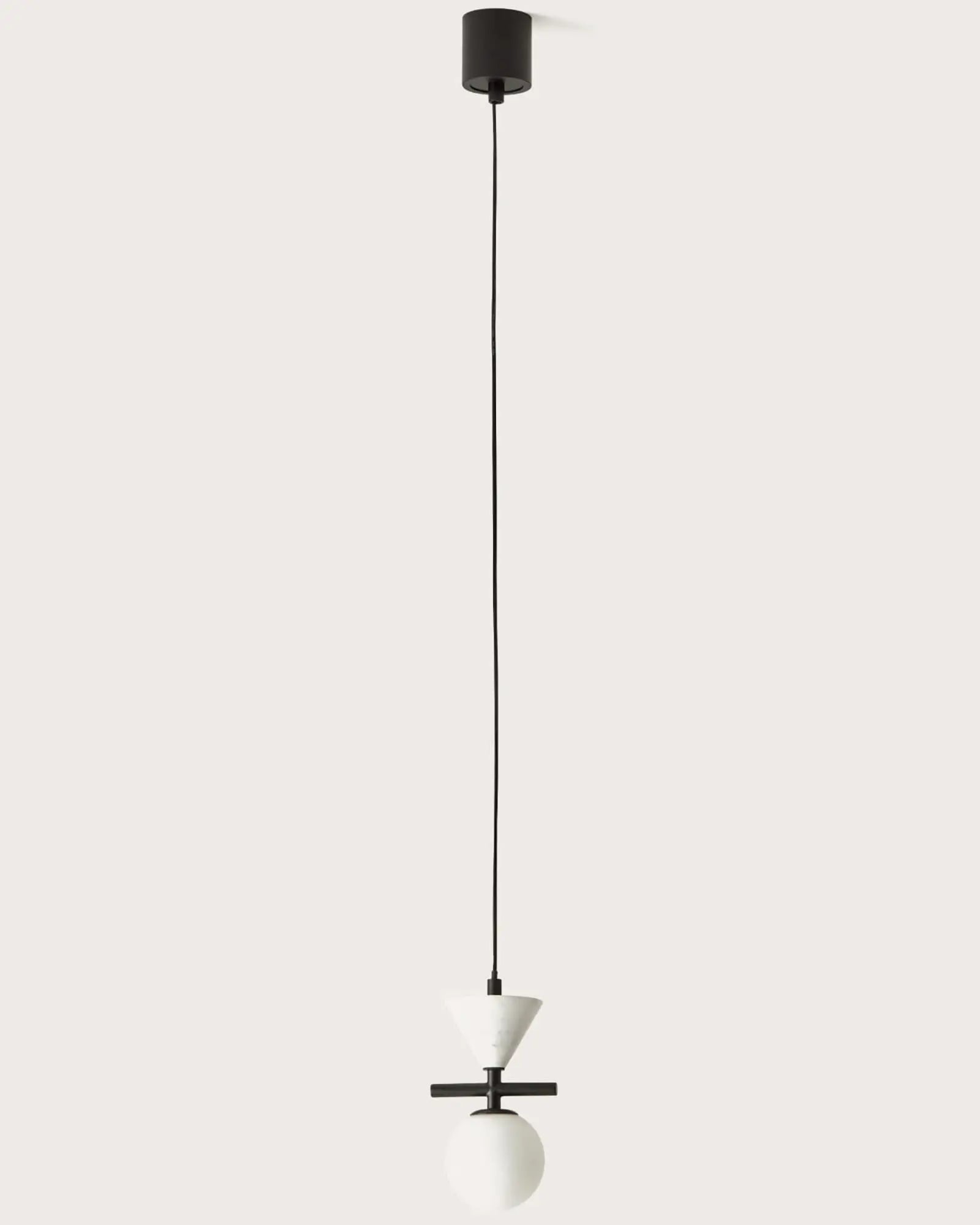 Oneta contemporary single pendant with opal glass orb shade black and white