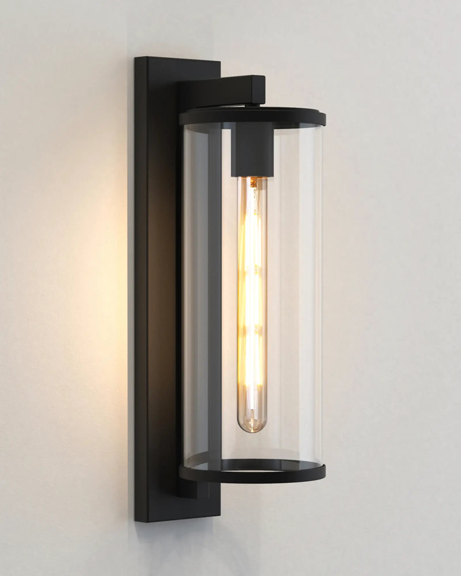 Pimlico Outdoor lantern style metal and glass wall light black 500
