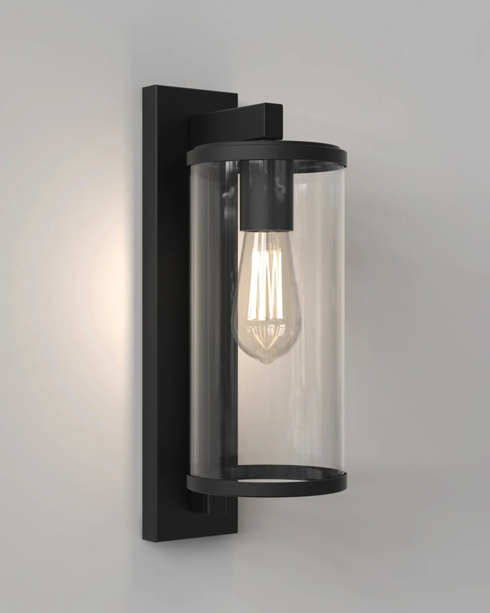 Pimlico Outdoor lantern style metal and glass wall light black 400