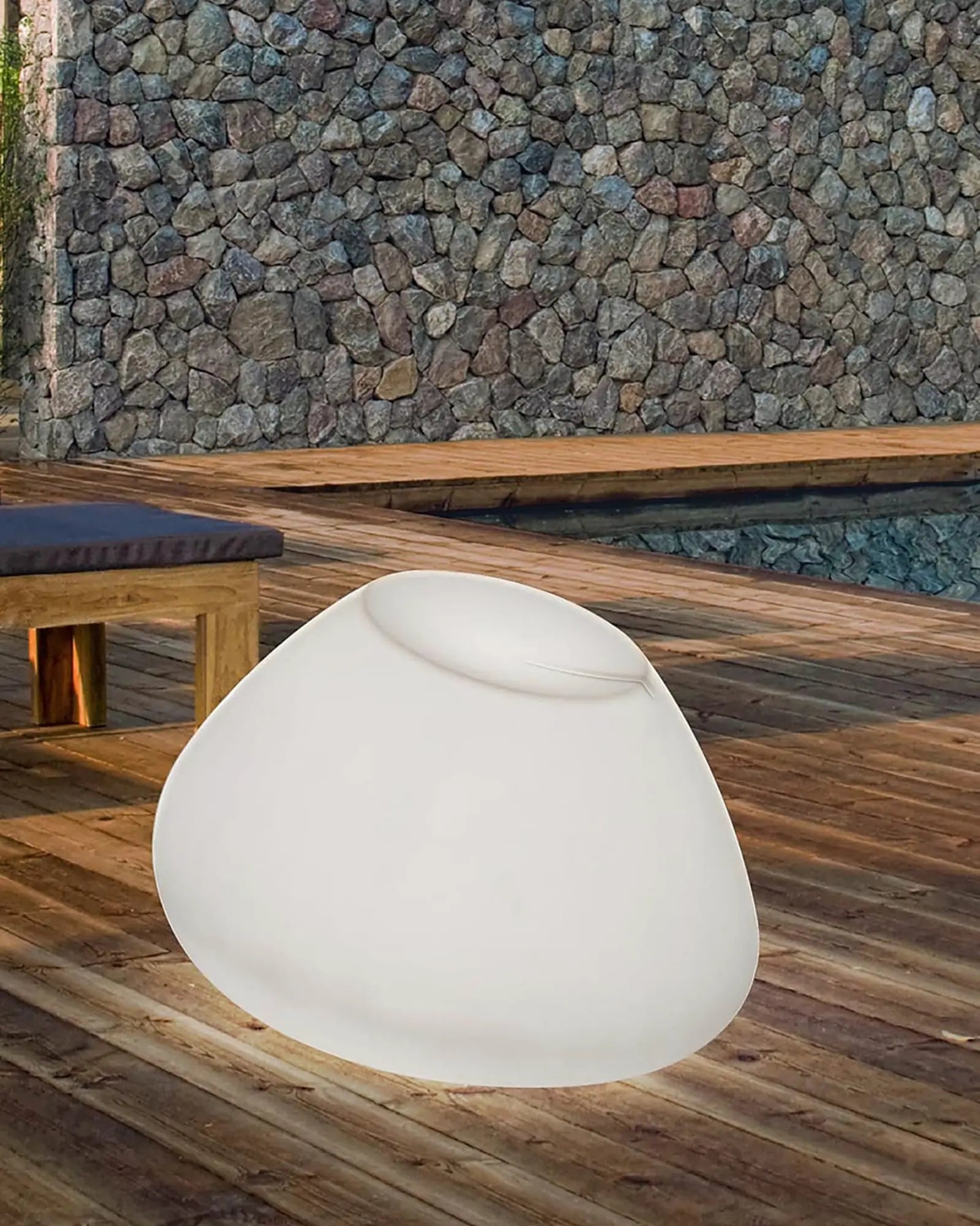 Potter floor lamp on a patio around a pool