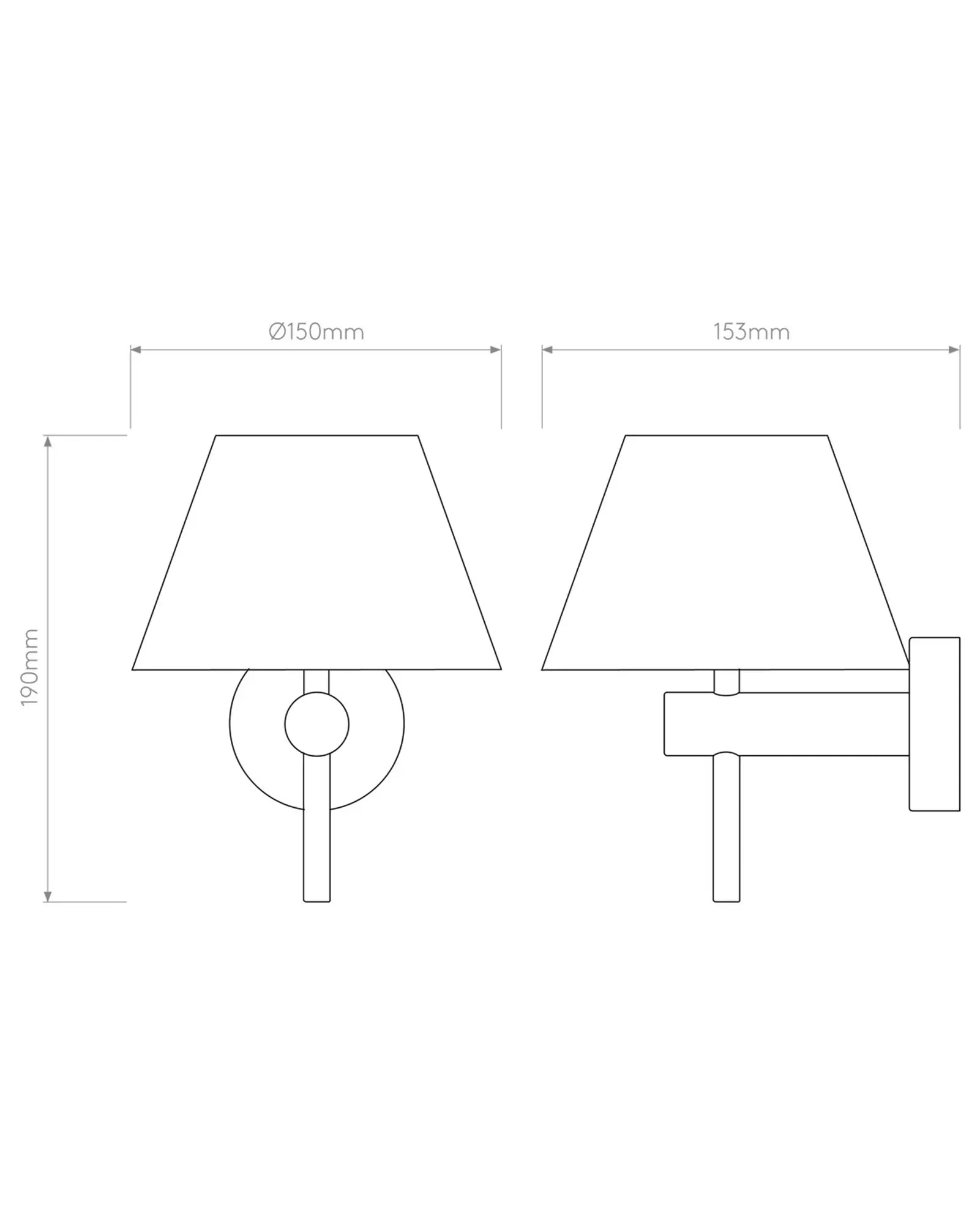 Roma Classic bathroom wall light with conic shade sizes