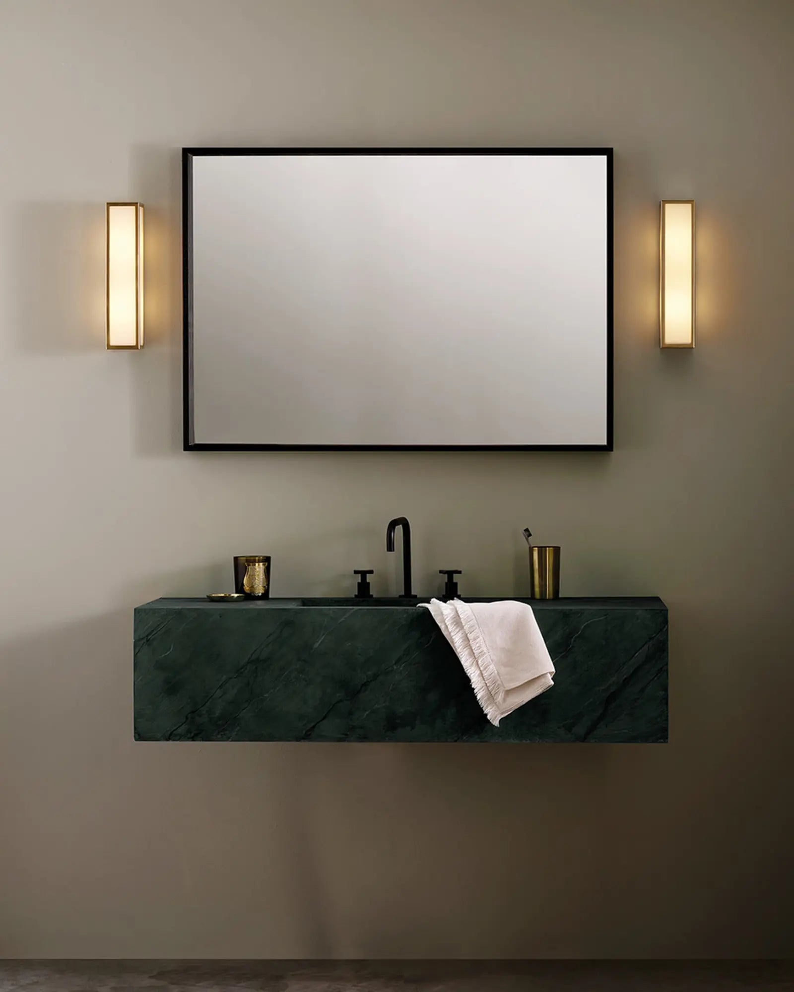 Salerno metal and opal glass rectangular contemporary wall light on the mirror's sides