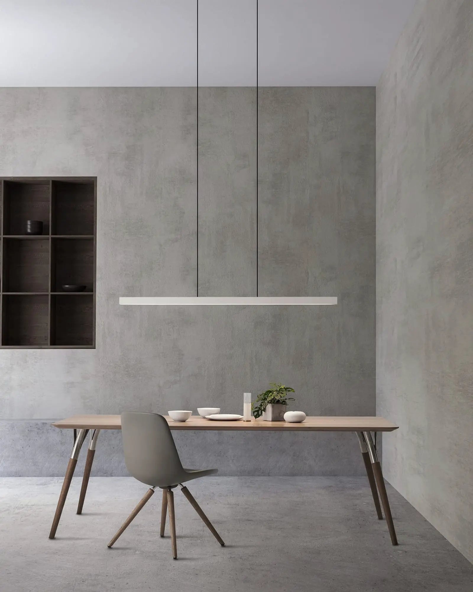 Square Linear modern pendant light above a desk