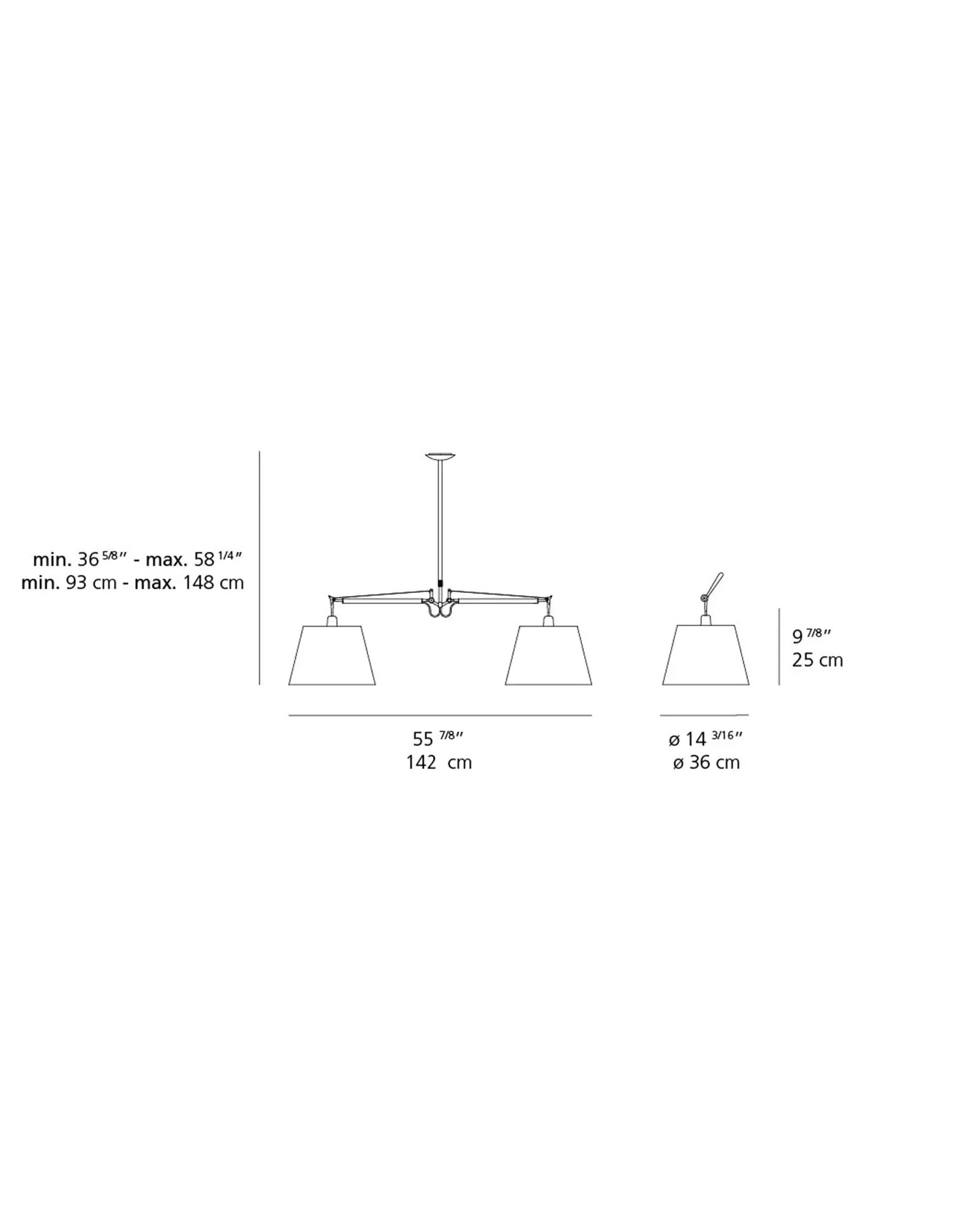 Tolomeo Basculante iconic Italian designer pendant light sizes