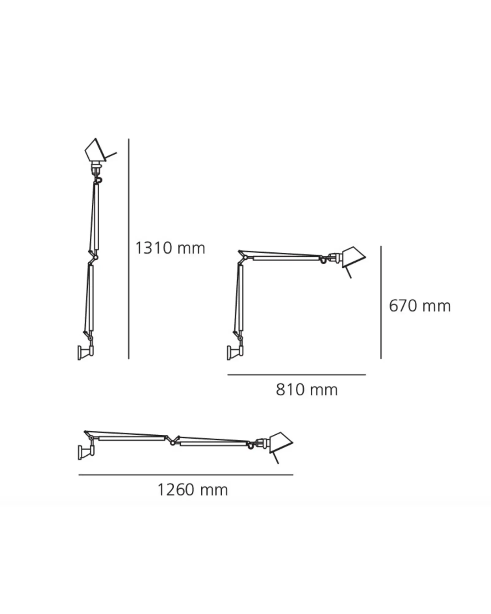 Tolomeo Parete adjustable Italian designer Wall Light sizes
