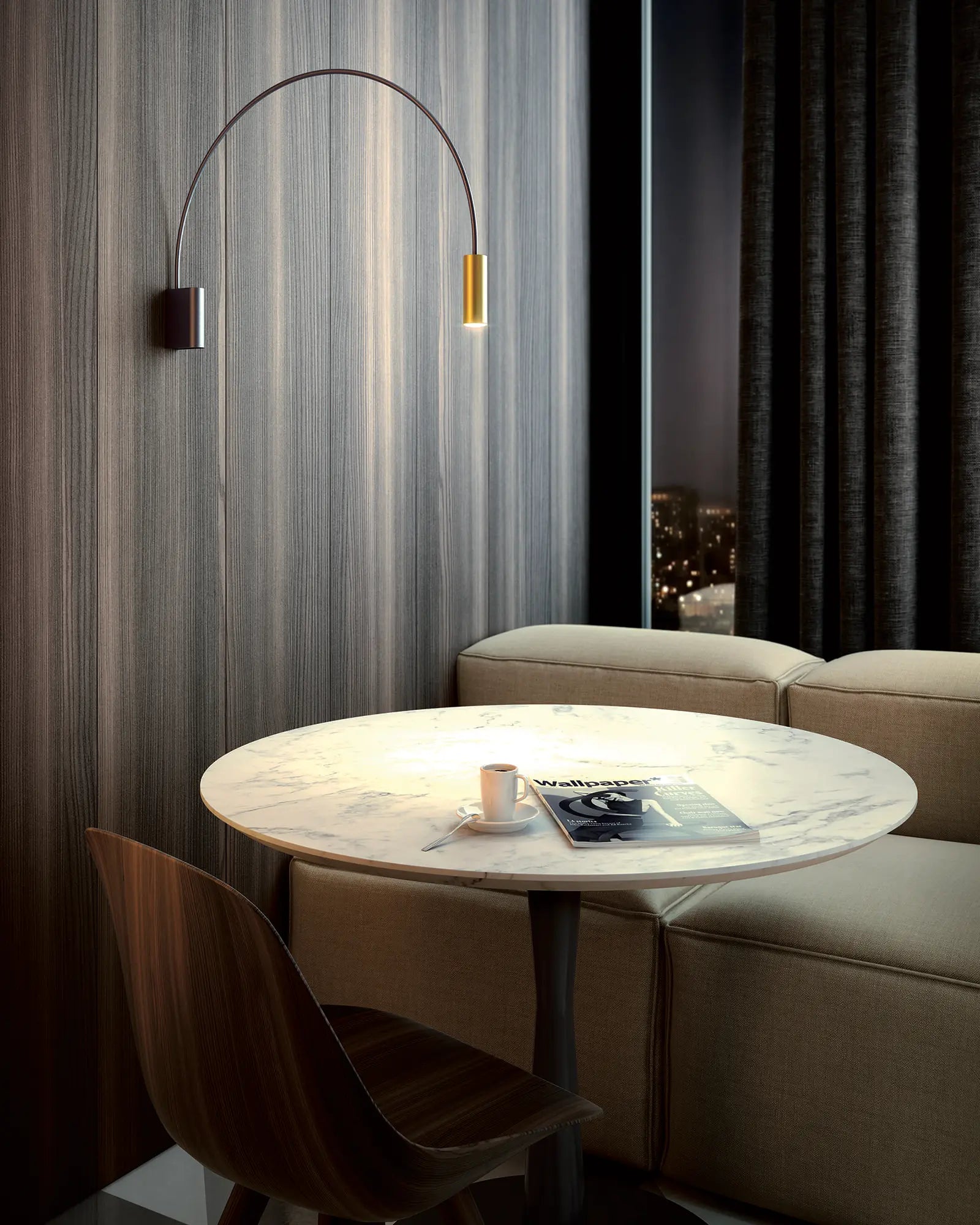 Volta wall light above a round table